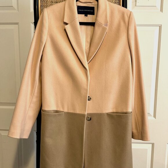 French Connection Pink and Camel Colorblocked Coat | US 6 - Picture 4 of 4